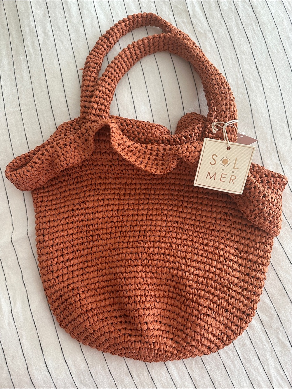 Sol de Mer Terracotta Crochet Tote Bag - Women's Casual Handbag